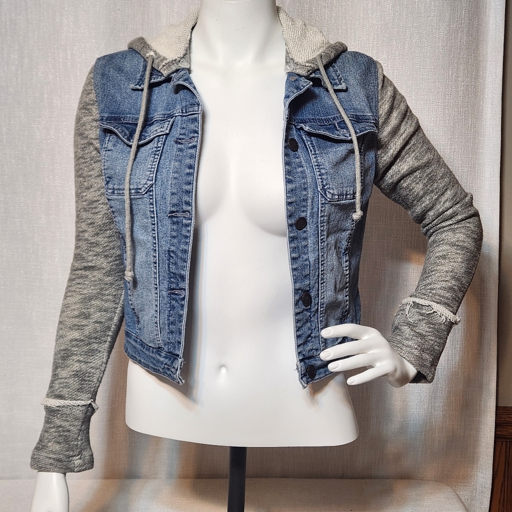 American Rag Terry Denim Medium Wash Cloth Hoodie Jean Jacket Size Small Y2K